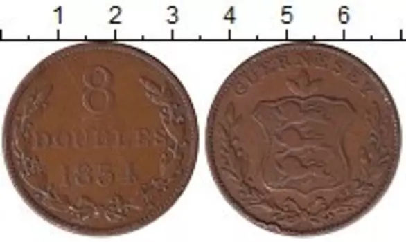 Монета 8 дублей Гернси 1834 года Медь