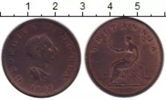 Монета 1/2 пенни Англии 1807 года Медь Георг III