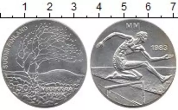 Монета 50 марок Финляндии 1983 года Серебро Первый чемпионат мира по лёгкой атлетике