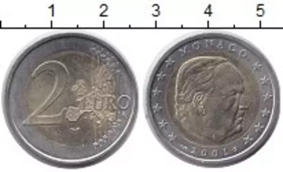 Монета 2 евро Монако 2001 года Биметалл Князь Монако Ренье III