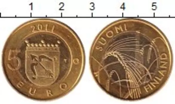 Монета 5 евро Финляндии 2011 года Биметалл Золочение
