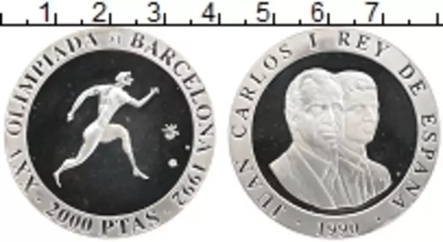 Монета 2000 песет Испании 1990 года Серебро XXV Олимипиада Барселона 1992
