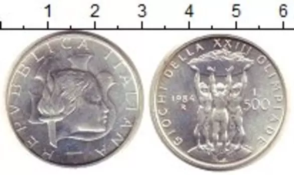 Монета 500 лир Италии 1984 года Серебро Олимпиада 84