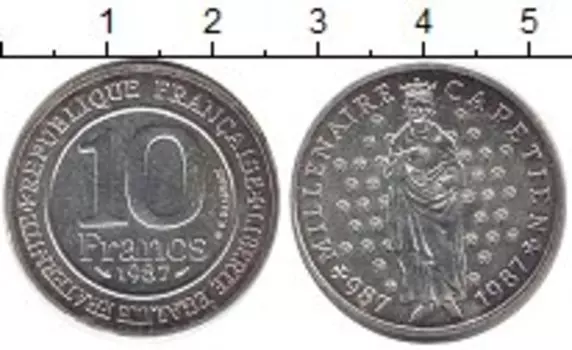Монета 10 франков Франции 1987 года Медь 1000 - летие династии Капетингов