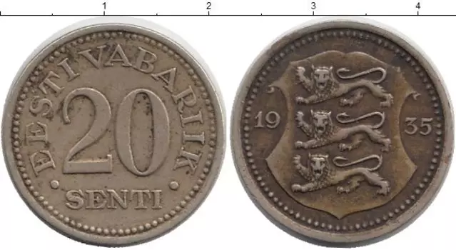 Монета 20 сенти Эстонии 1935 года Медно-никель