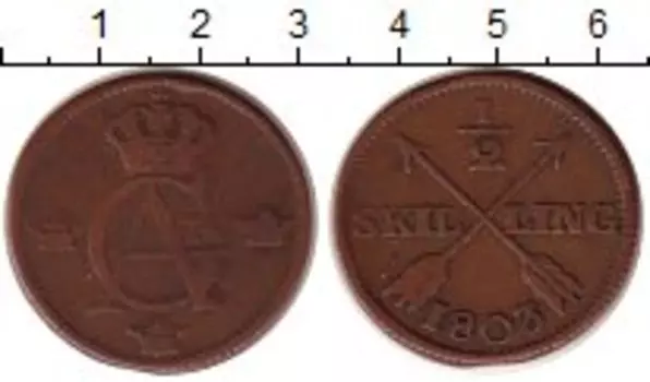 Монета 1/2 скиллинга Швеции 1803 года Медь Густав IV Адольф