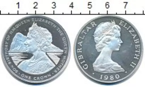 Монета крона Гибралтара 1980 года Серебро 80-летие королевы Елизаветы II