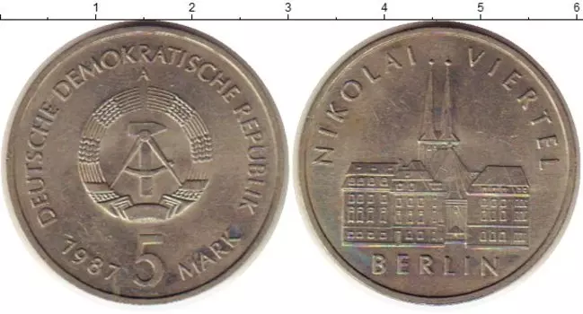 Монета 5 марок ГДР 1987 года Медно-никель Берлин