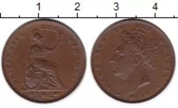 Монета фартинг Англии 1827 года Медь Король Георг IV