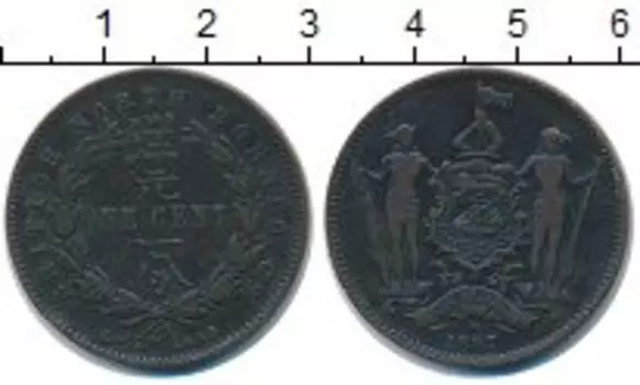 Монета цент Борнео 1887 года Медь
