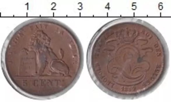 Монета 5 центов Бельгии 1859 года Медь Король Леопольд