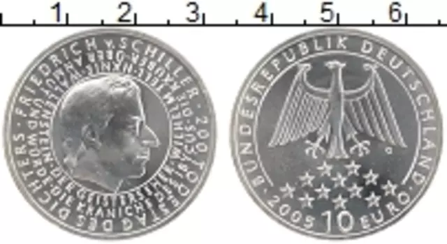Монета 10 евро Германии 2005 года Серебро Фридрих Шиллер