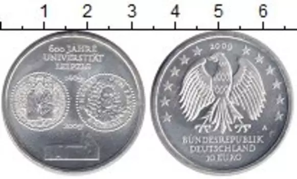 Монета 10 евро Германии 2009 года Серебро 600-летие Университету в Лейпциге