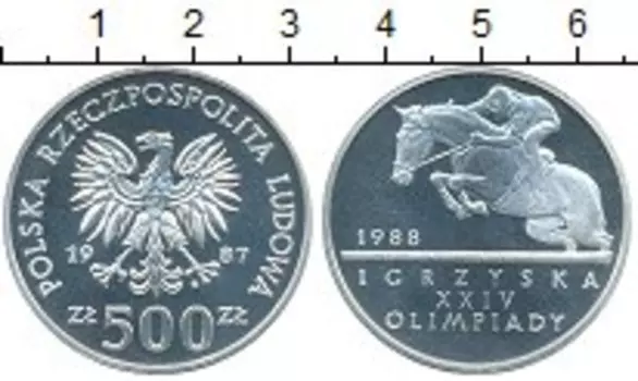 Монета 500 злотых Польши 1987 года Серебро ХХIV олимпийские игры