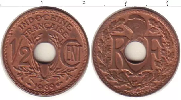 Монета 1/2 цента Индокитая 1939 года Бронза
