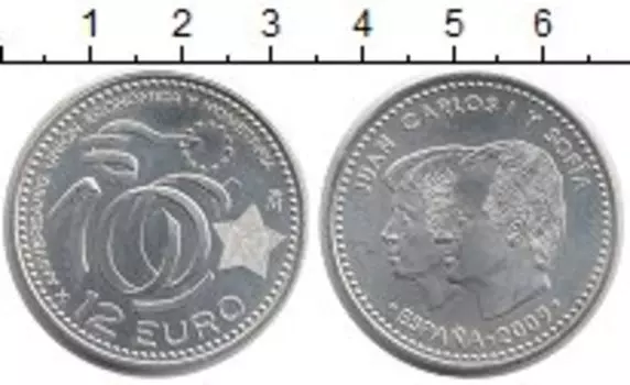 Монета 12 евро Испании 2009 года Серебро Хуан и София