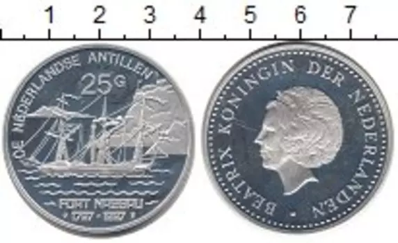 Монета 25 гульденов Антильских островов 1987 года Серебро Парусник