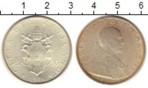 Монета 500 лир Ватикана 1964 года Серебро Понтифик Павел VI