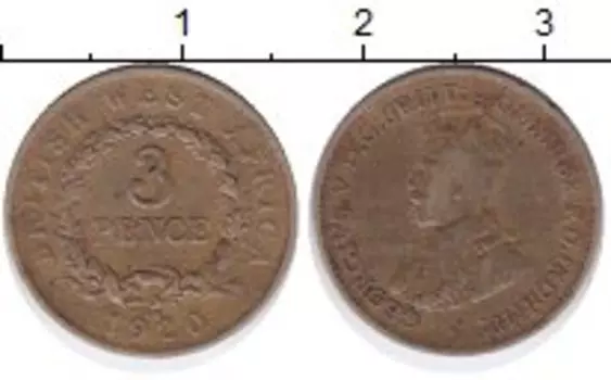 Монета 3 пенса Западной Африки 1920 года Латунь Георг V