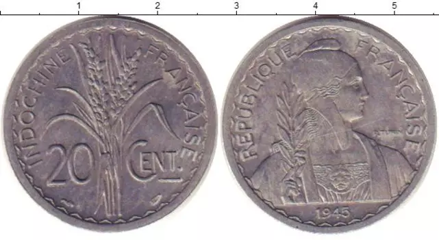 Монета 20 центов Индокитая 1945 года Алюминий