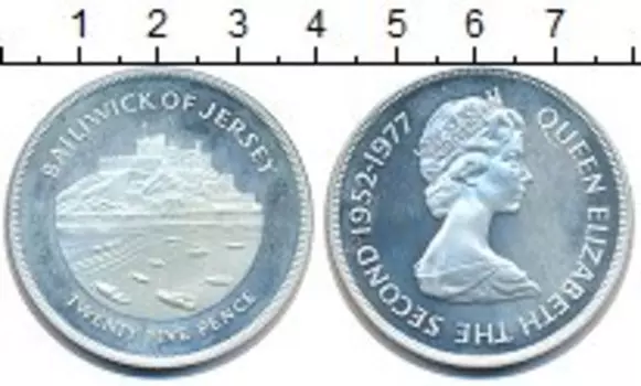 Монета 25 пенсов Острова Джерси 1977 года Серебро Елизавета II