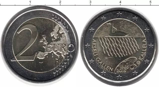Монета 2 евро Финляндии 2015 года Биметалл Аксели Галлен Каллела
