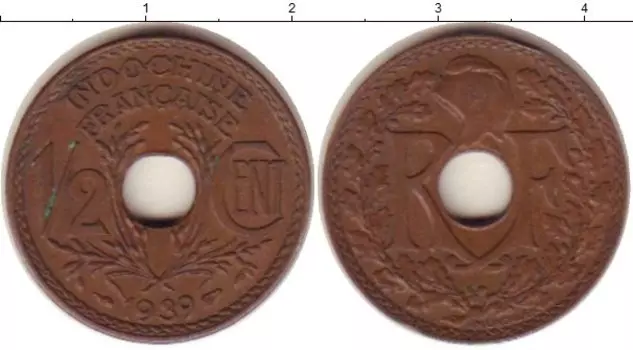 Монета 1/2 цента Индокитая 1939 года Бронза