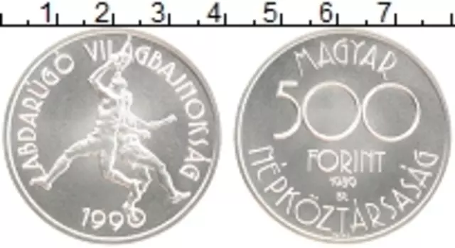 Монета 500 форинтов Венгрии 1989 года Серебро Футбол 1990