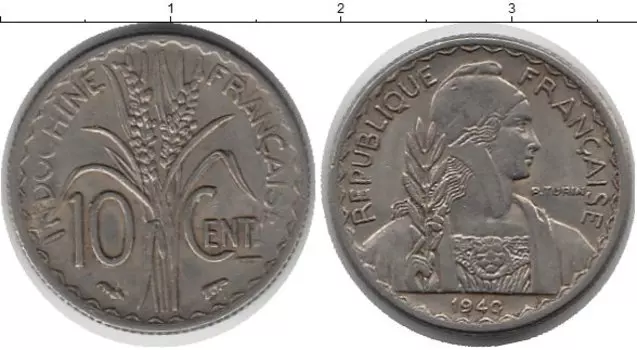 Монета 10 центов Индокитая 1940 года Медно-никель