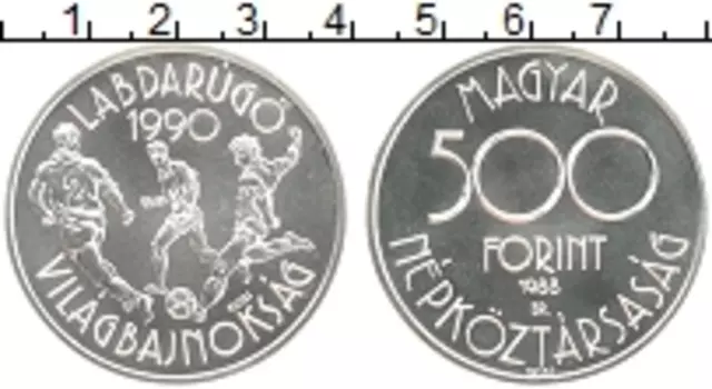 Монета 500 форинтов Венгрии 1988 года Серебро Футбол 1990