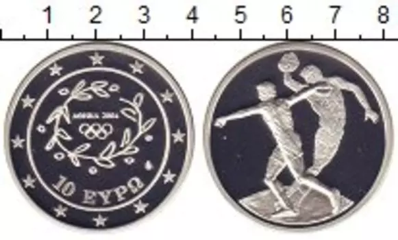 Монета 10 евро Греции 2004 года Серебро Дискобол