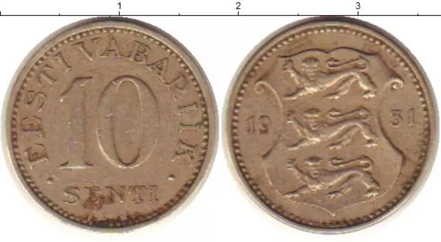 Монета 10 сенти Эстонии 1931 года Медно-никель