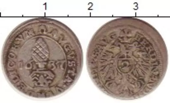 Монета 2 крейцера Аугсбурга 1637 года Серебро