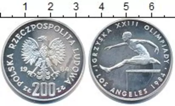 Монета 200 злотых Польши 1984 года Серебро Олимпиада 84