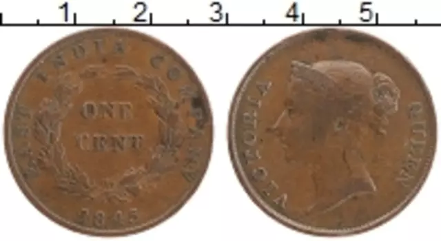 Монета цент Стрейтс-Сеттльмента 1845 года Медь Королева Виктория