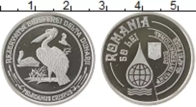 Монета 50 лей Румынии 2003 года Серебро Пеликан