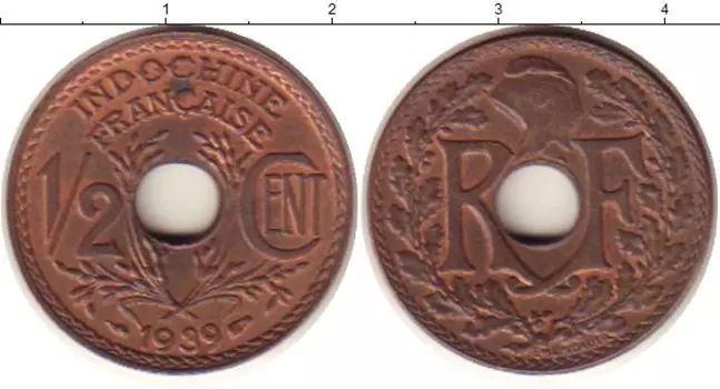 Монета 1/2 цента Индокитая 1939 года Бронза