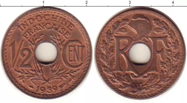 Монета 1/2 цента Индокитая 1939 года Бронза