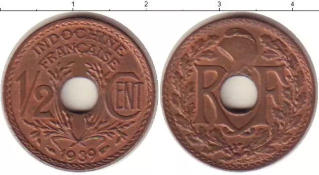 Монета 1/2 цента Индокитая 1939 года Бронза
