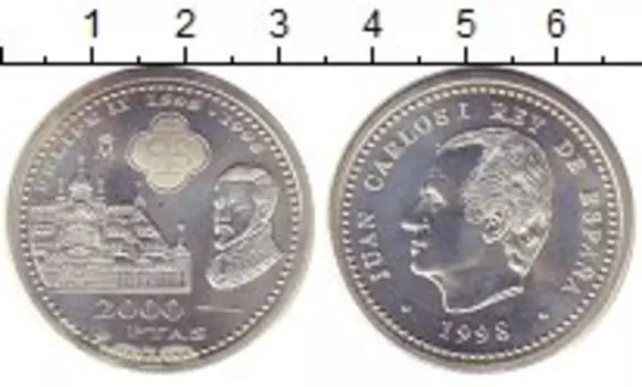 Монета 2000 песет Испании 1998 года Серебро 400 - летие Филиппа II