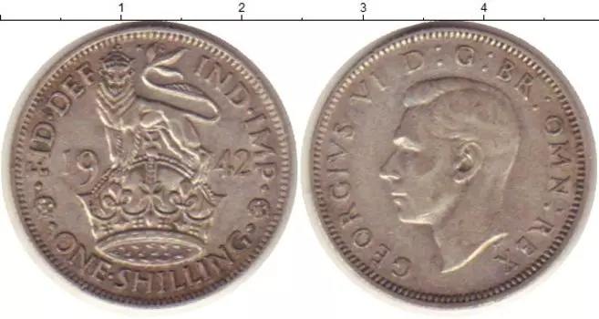 Монета шиллинг Англии 1942 года Серебро Георг VI