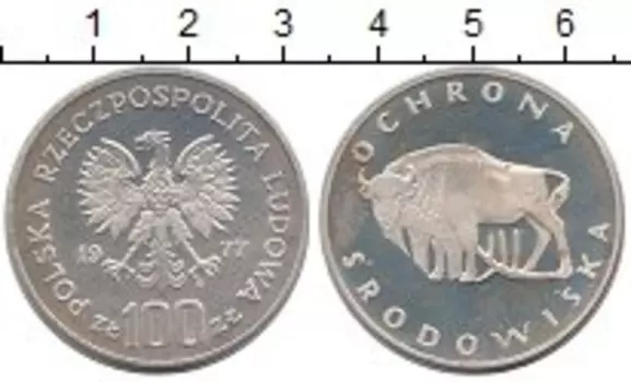 Монета 100 злотых Польши 1977 года Серебро Защитим дикую природу