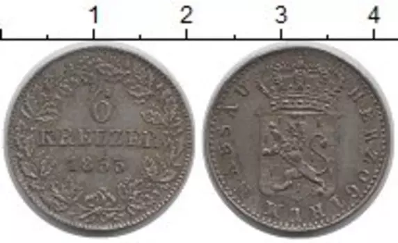Монета 6 крейцеров Нассау 1855 года Серебро