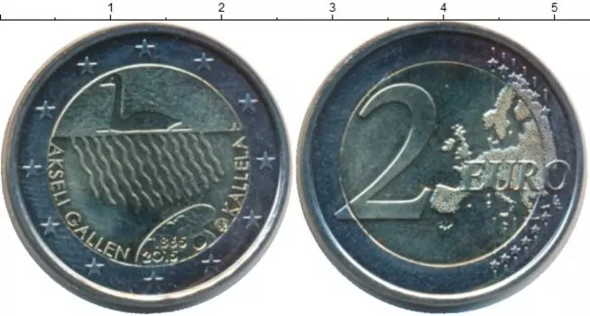 Монета 2 евро Финляндии 2015 года Биметалл А