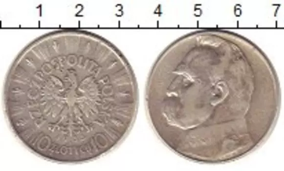 Монета 10 злотых Польши 1935 года Серебро Пилсудский