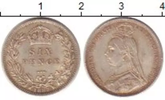 Монета 6 пенсов Англии 1887 года Серебро Виктория