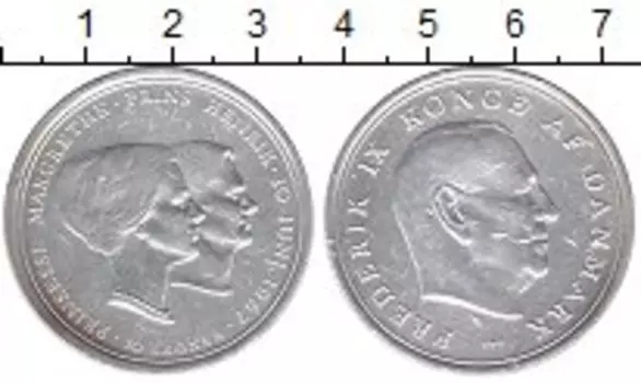 Монета 10 крон Дании 1967 года Серебро Свадьба принцессы Маргрет