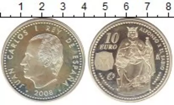 Монета 10 евро Испании 2008 года Серебро Альфонс Х