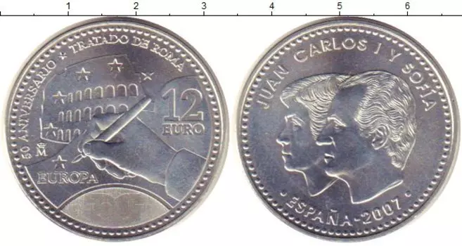 Монета 12 евро Испании 2007 года Серебро 50 лет Римского Договора