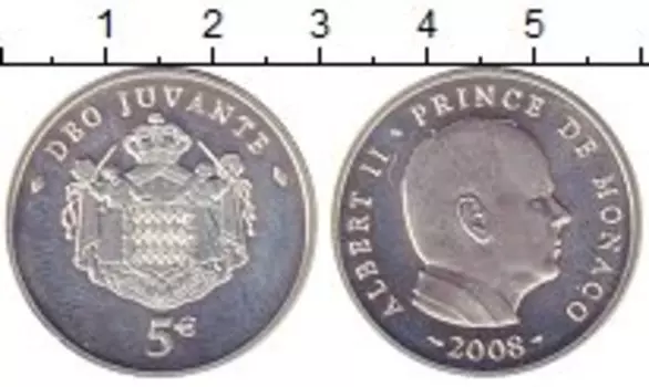 Монета 5 евро Монако 2008 года Серебро Принц Альберт II